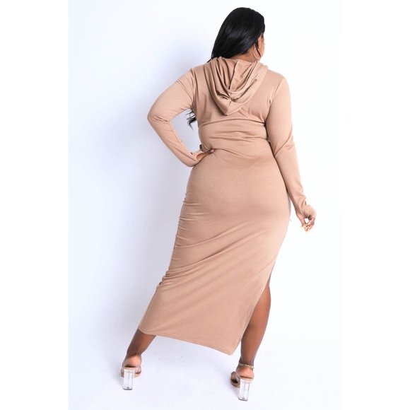 Women's Comfy Terry Hooded Maxi Dress With Side Slit Zipper Plus Size 1X 2X 3X - Picture 10 of 12